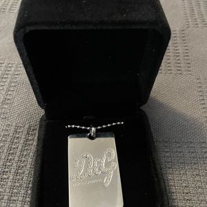 Dolce & Gabbana stainless 22” dog tag necklace with D&G in Swarovski crystals.